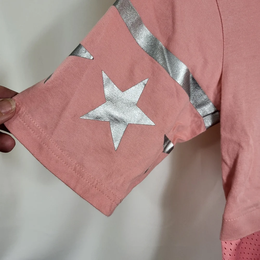 Converse pink top with silver star   girls S  #897